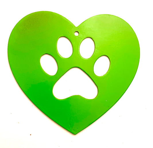 Paw Heart Art, Metal Heart Shaped Sign Art, Dog Paw Heart Design Decor, Dog Lover Metal Art, Indoor and Outdoor Decor