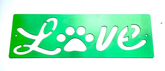 Love Sign Wall Art, Metal Paw Wall Art, Metal Love Artwork, Metal Sign Indoor and Outdoor Decor, Metal Dog Paw Sign