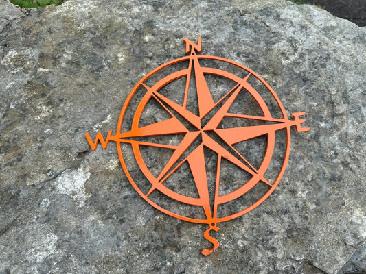 Orange Metal Compass Rose Wall Decor