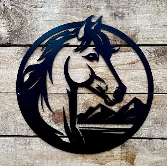 Horse Metal Sign, Mountain Horse Silhouette Art, Animal Wall Art, Western Metal Art, Farmhouse Wall Decor, Horse Lovers Gift