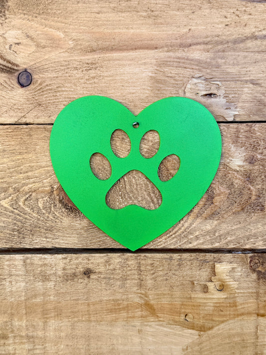 Paw Heart Art, Metal Heart Shaped Sign Art, Dog Paw Heart Design Decor, Dog Lover Metal Art, Indoor and Outdoor Decor