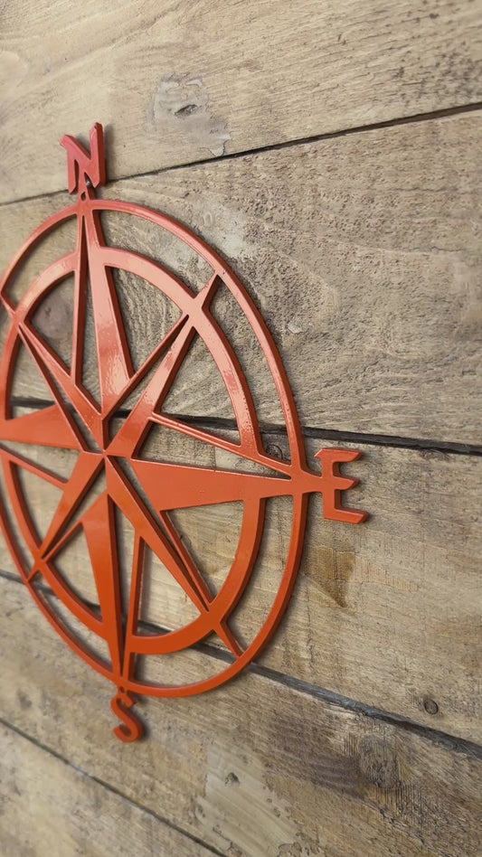 Orange Metal Compass Rose Wall Decor